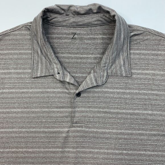 Z by Zella Polo Shirt Men L Large Gray Tan Striped Short Sleeve Performance Golf - Picture 4 of 11